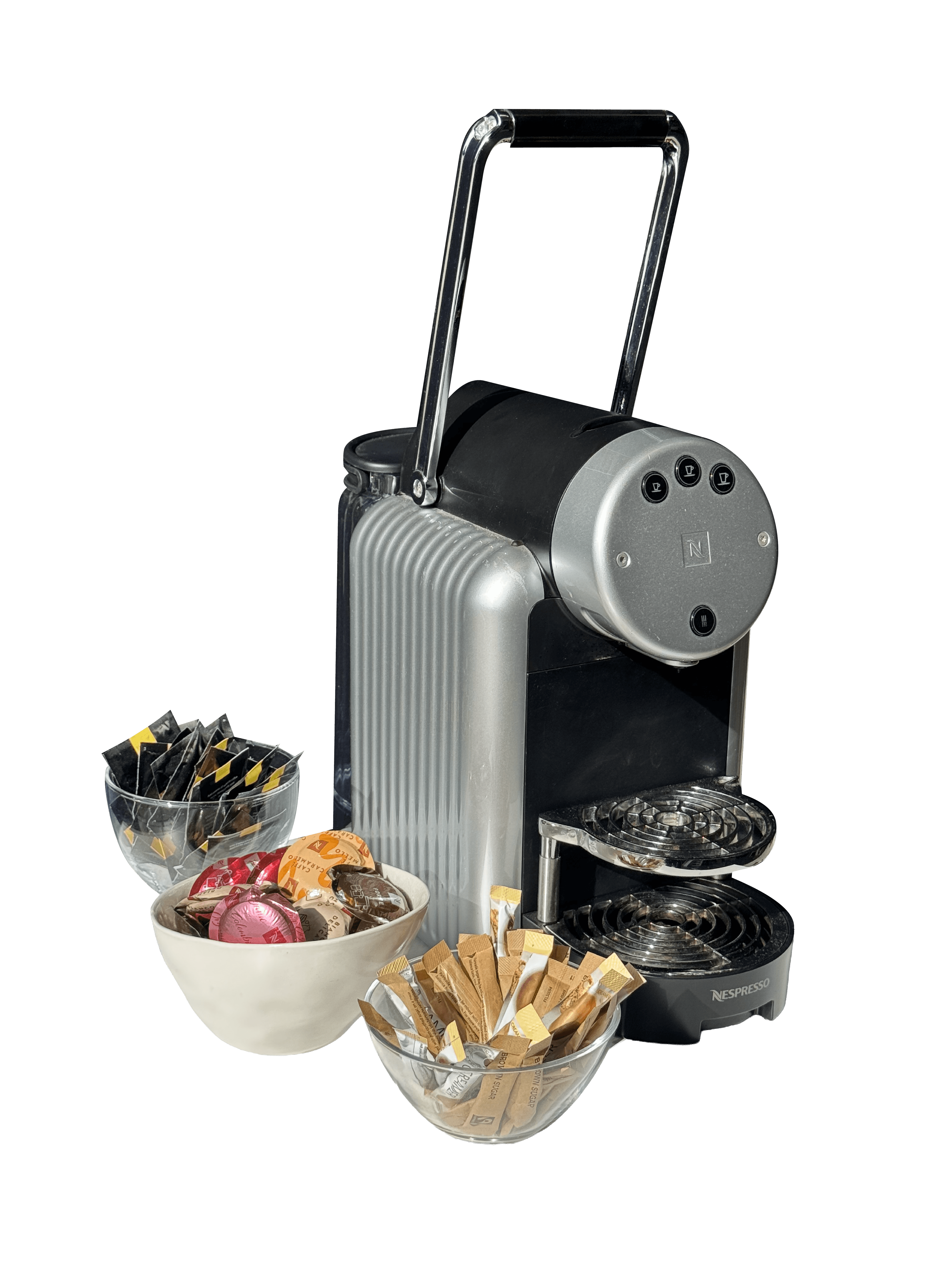 Nespresso Machine with capsules and accessories
